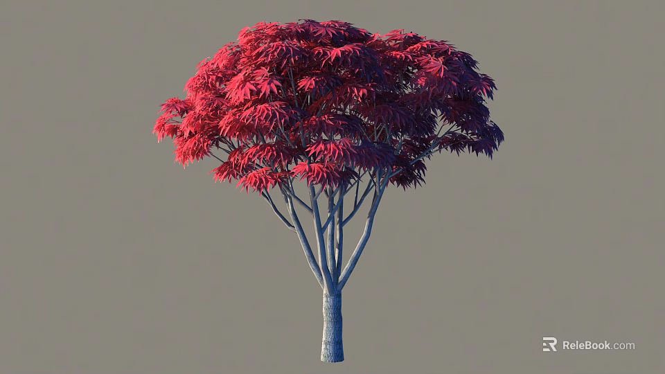 Vibrant Red Leaf Arbor With Lush Foliage And Gray Trunk 3d model 