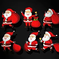 Colorful Santa Claus Figures In Various Poses Holding Gift Bags And Bells
