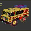 Yellow Functional Vehicle With Red Stripes And Roof Equipment