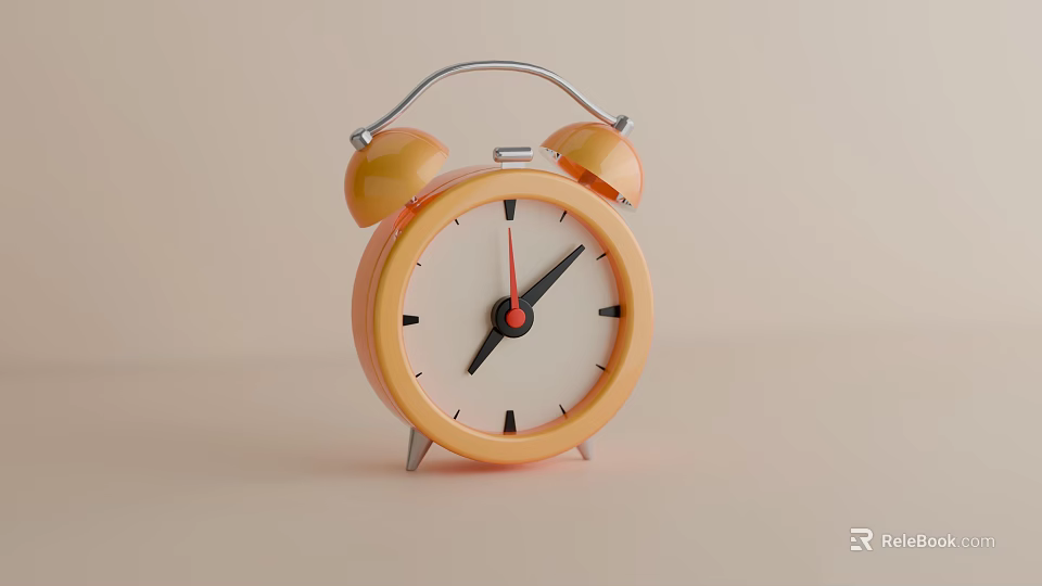 Orange Alarm Clock With Two Bells White Dial Black Hands Red Second Hand Metal Stand 3d model 