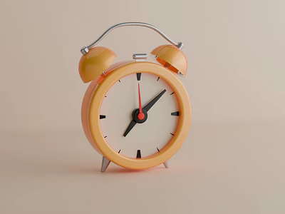 Orange Alarm Clock With Two Bells White Dial Black Hands Red Second Hand Metal Stand 3d model