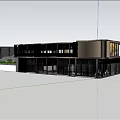 Modern Commercial Street With Glass Roof Open Courtyard And Wooden Structures