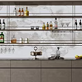 Modern Wine Rack With Various Wine Bottles Glasses Marble Backsplash And Cabinets