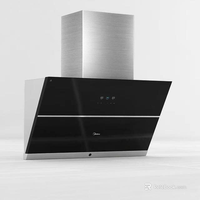 Modern Kitchen Range Hood With Black Glass Panel And Silver Metal Finish 3d model 