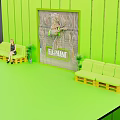 Green Themed Room Interior With Elephant Display Board Person Sitting On Sofa And Plants