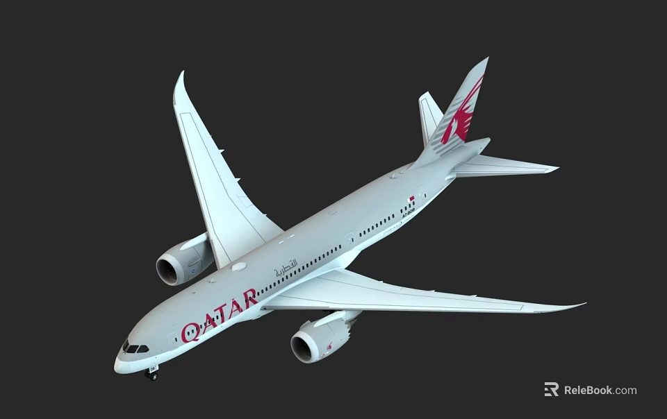 Qatar Airways Passenger Airplane With White Fuselage Red Tail Fin And Company Logo 3d model 