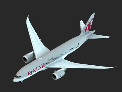 Qatar Airways Passenger Airplane With White Fuselage Red Tail Fin And Company Logo 3d model