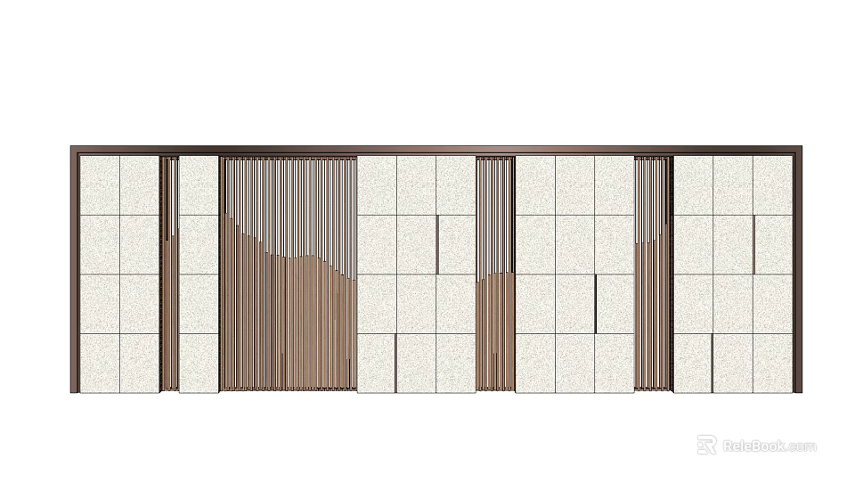 Modern Feature Wall Design With White Panel And Brown Vertical Grille Elements 3d model