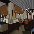 Modern Restaurant Interior Design With Wooden Ceiling Chandeliers Dining Tables And Chairs