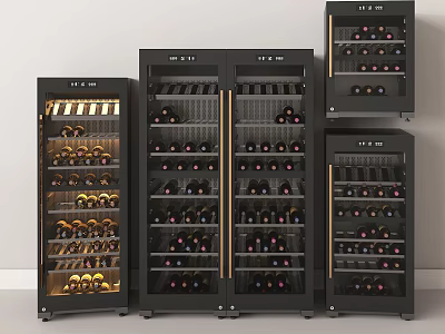 Modern Stylish Black Wine Coolers With Glass Doors And Bottle Storage Racks 3d model