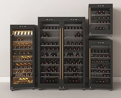 Modern Stylish Black Wine Coolers With Glass Doors And Bottle Storage Racks 3d model