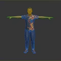 A Man With Arms Outstretched Wearing Flame Patterned T Shirt Blue Jeans And Slippers