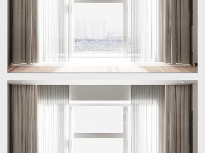 Modern Layered Curtains In Neutral Tones Enhancing Window With Natural Light Interior 3d model