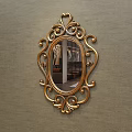 Ornate Gold Framed Oval Mirror Hanging On Gray Wall Reflecting Living Room Scene