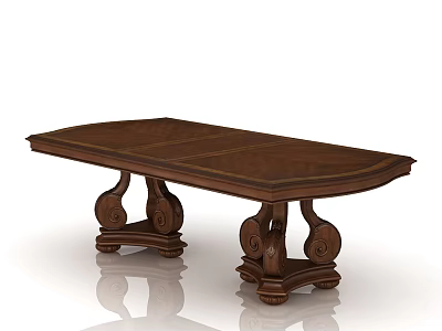 Dark Wooden Dining Table With Carved Scroll Legs And Rectangular Top 3d model