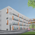 Modern Multi Story School Building White Brown Exterior Surrounded By Trees Lawn And Student Area