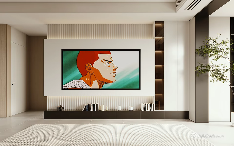Modern TV Wall With Art Display And Storage Shelves 3d model 