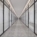 Modern Office Corridor Design With Glass Partitions Roller Blinds And Polished Marble Floor
