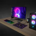Gaming PC Setup With RGB Lighting Transparent Case Backlit Keyboard Monitor Speakers And Mouse Pad