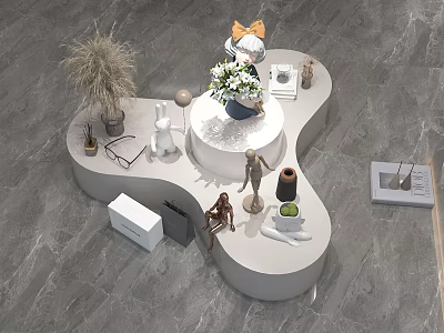 Modern White Display Shelf With Potted Plants Vase Sculptures And Decorative Items 3d model