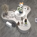 Modern White Display Shelf With Potted Plants Vase Sculptures And Decorative Items