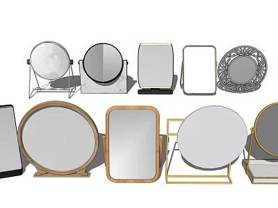 Various Decorative Mirrors With Round Square Shapes And Stand Frames For Home Decor 3d model