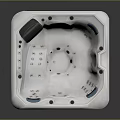 Square Shaped Jacuzzi Furniture With Wooden Frame White Interior Multiple Jets And Control Panel