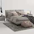 Modern Double Bed with Soft Pillows Cozy Blanket and Stylish Nightstands with Table Lamps