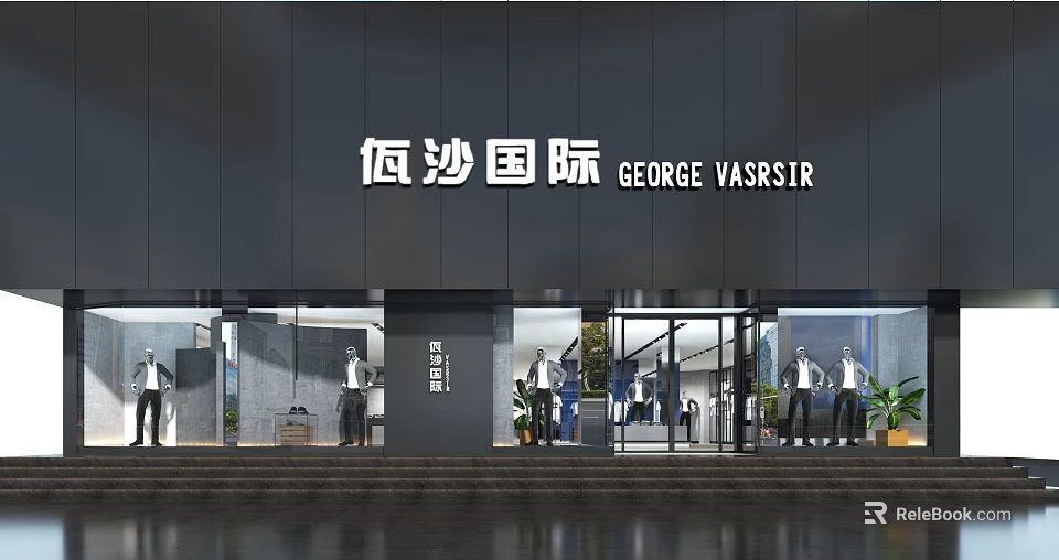 George Vasrir Clothing Storefront With Window Displays And Mannequins 3d model 