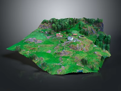Scenic Garden Landscape With Rolling Green Terrain Dense Trees And Small Houses 3d model