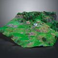 Scenic Garden Landscape With Rolling Green Terrain Dense Trees And Small Houses