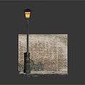 Urban Street Corner Scene With Brick Wall Street Lamp Trash Can Weeds And Stone Pavement