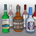 Colorful Assorted Liquor Bottles And Wine Glass Display On White Surface