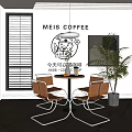 Cafe Table And Chairs Set With Coffee Shop Interior Decor And Wall Art