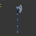 Medieval Battle Axe With Decorative Head Red Wooden Handle And Gold Accents