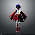 Young Child In Red Traditional Costume With Colorful Trimmed Sleeves Hat And Green Pendant