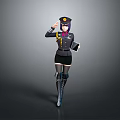 Female Character In Police Style Uniform Saluting With Purple Hair Notebook And Boots