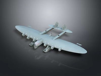 Large Gray Twin Wing Multi Engine Aircraft Model With Detailed Design 3d model