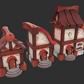 Cartoon Style Detached Villas with Different Sizes Brown Roofs Red Accents and Door Steps