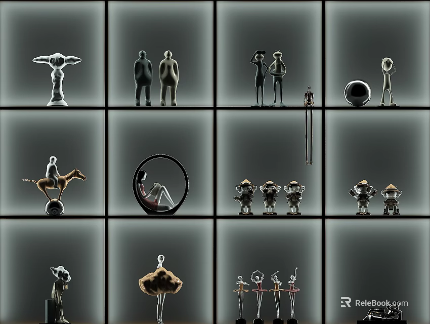 Stylish Home Decor Ornament Collection Featuring Abstract Sculptures And Figurines 3d model 