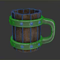 Wooden Mug With Metal Bands Rivets And Sturdy Handle For Daily Use