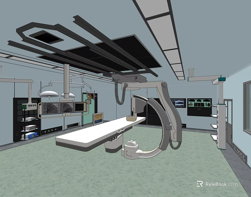 Operating Room Interior With Surgical Table Ceiling Mounted Equipment And Medical Monitors 3d model 