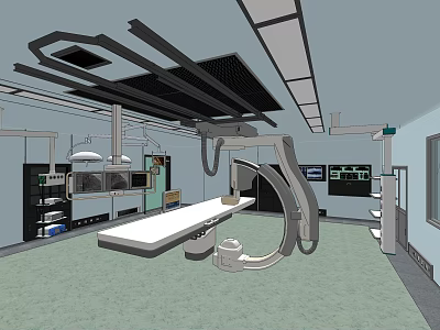 Operating Room Interior With Surgical Table Ceiling Mounted Equipment And Medical Monitors 3d model