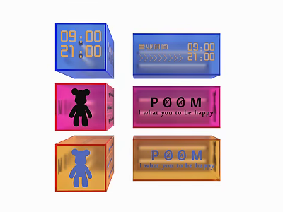 Colorful Wall Lamp With Teddy Bear Design Time Display And Happy Message 3d model