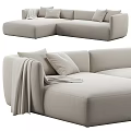 Beige Sectional Sofa with Plush Cushions and Throw Blanket Modern Living Room Furniture