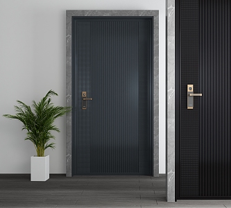 Modern security door entry door swing door single door 3d model