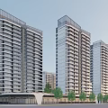 Modern High Rise Residential Buildings With Glass Curtain Walls Balconies And Trees