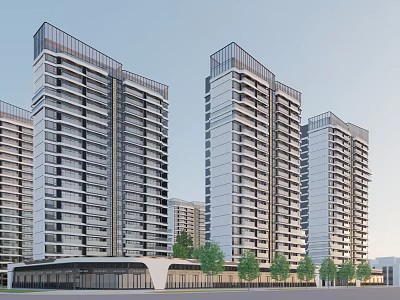 Modern High Rise Residential Buildings With Glass Curtain Walls Balconies And Trees 3d model