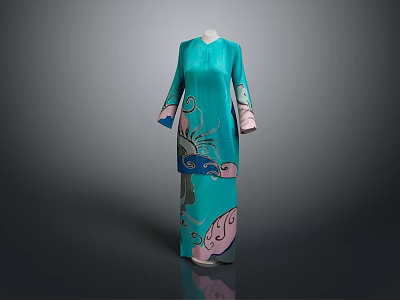 Elegant Teal Robe With Colorful Artistic Patterns And Traditional Design Elements 3d model