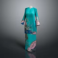 Elegant Teal Robe With Colorful Artistic Patterns And Traditional Design Elements